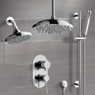Shower Faucet Chrome Dual Shower Head System With Hand Shower Remer DCS03